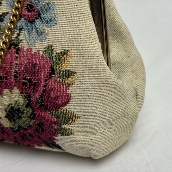 Verdi Mid-Century Vintage Floral Embroidered Bag GUC w/ Gold Tone Chain - Picture 9 of 14